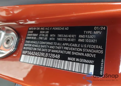 2024 Porsche Macan T from USA, damaged, VIN WP1AA2A52RLB12848